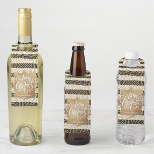 Colgador Para Botellas Feliz Navidad Rayas Negras y Blancas Doradas
