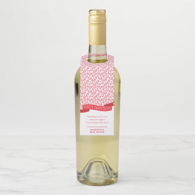 Colgador Para Botellas FELIZ TODO BANNER patrón follaje moderno rojo (En botella)