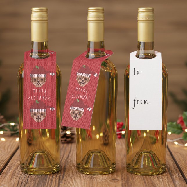 Colgador Para Botellas Festividades eslovacas rojas en navidades (Merry Slothmas! Perfect bottle tag to attach to your wine)