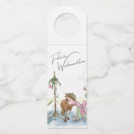 Colgador Para Botellas Flaschen Anhänger, Weihnachtsbild mit Pony