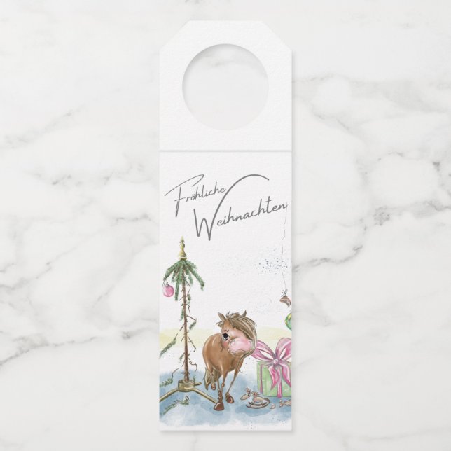 Colgador Para Botellas Flaschen Anhänger, Weihnachtsbild mit Pony (Reverso)