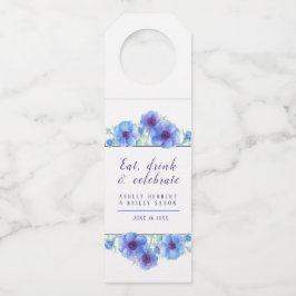 Colgador Para Botellas flor anémica azul acuarela boda