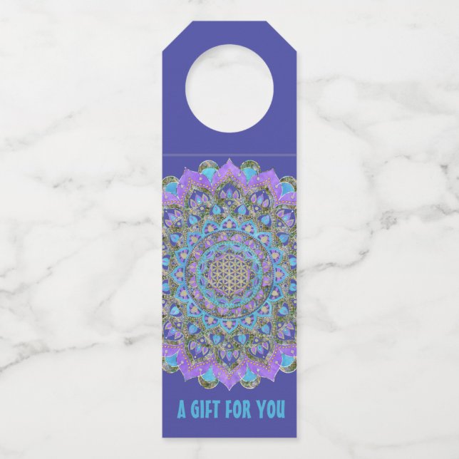 Colgador Para Botellas Flor de la Vida - Mandala Estilo India 2 (Anverso)