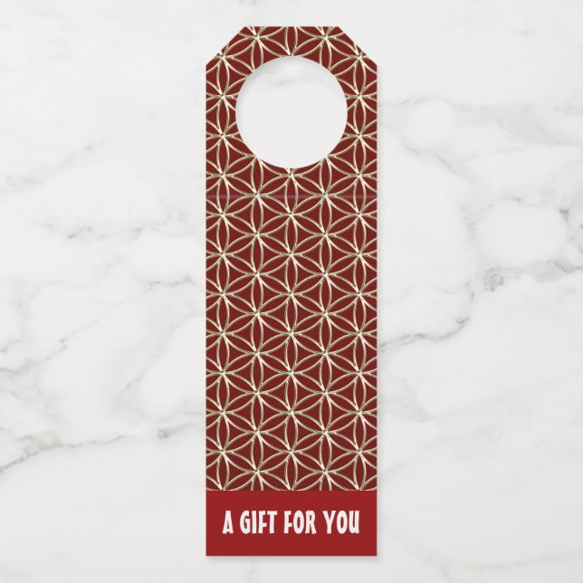 Colgador Para Botellas FLOR DE LA VIDA - patrón de oro blanco (Anverso)