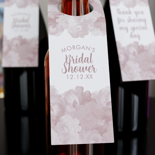 Colgador Para Botellas Floral Bridal Shower Botella de colgante (A romantic floral blush pink bottle tag with space for your Bridal Shower details)