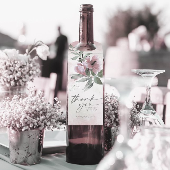 Colgador Para Botellas Floral caligrafía Gracias Mauve ID771 (Wine Bottle In Situ)