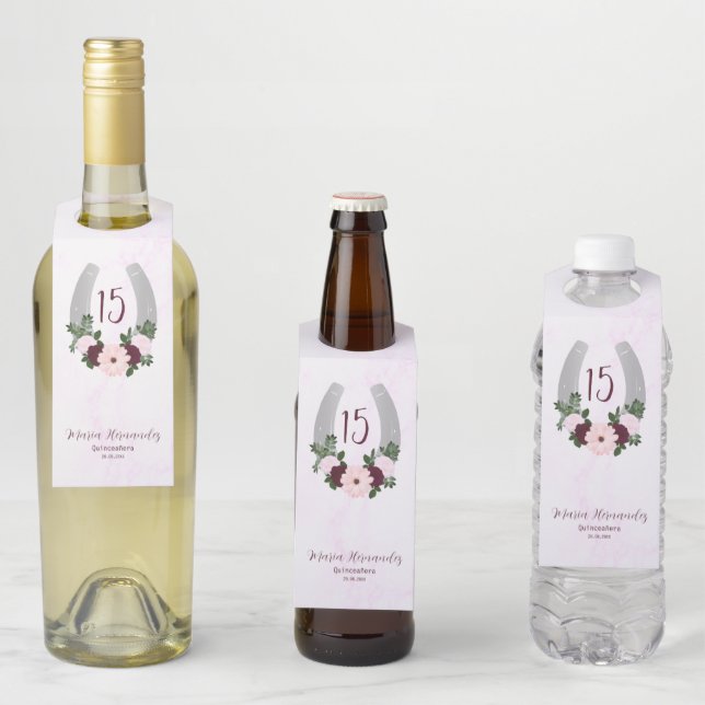 Colgador Para Botellas Floral Western Horseshoe Quinceanera (In situ)