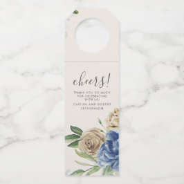 Colgador Para Botellas Flores de Acuarela Azul Polvo y Marfil