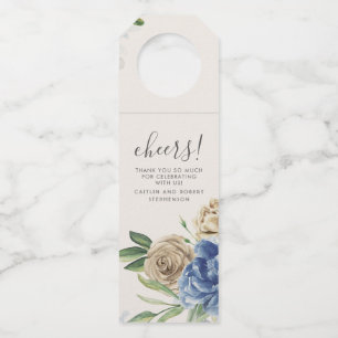 Colgador Para Botellas Flores de Acuarela Azul Polvo y Marfil
