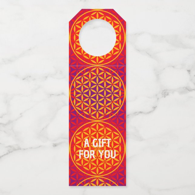 Colgador Para Botellas FLORES DE LA VIDA - Patrón rosa naranja (Anverso)