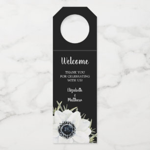 Colgador Para Botellas Frasco de Boda floral de Anemones Blancos Negros