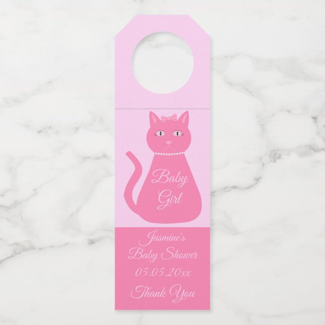 Colgador Para Botellas Gatita bebé niña rosa personalizada para baby show (Anverso)