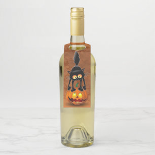 Colgador Para Botellas Gato Personalizado asustado de Halloween en calaba