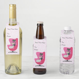 Colgador Para Botellas Gatos atómicos en lunares rosados de silla sobre b