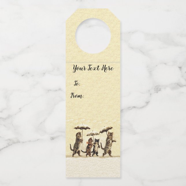 Colgador Para Botellas Gatos con gatitos caminando erguidos en paraguas d (Anverso)