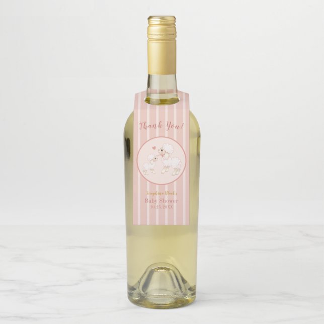 Colgador Para Botellas Girly Pink Lamb Baby Shower Gracias (En botella)
