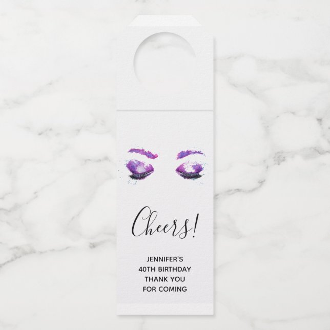 Colgador Para Botellas Glamorosos Ojos Púrpuros y Flores Acuarela (Anverso)