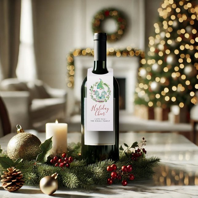 Colgador Para Botellas Gnome de Navidades de acuarela (Tropical Christmas wine hang tags watercolor art by Victoria Grigaliunas of Do Tell A Belle)