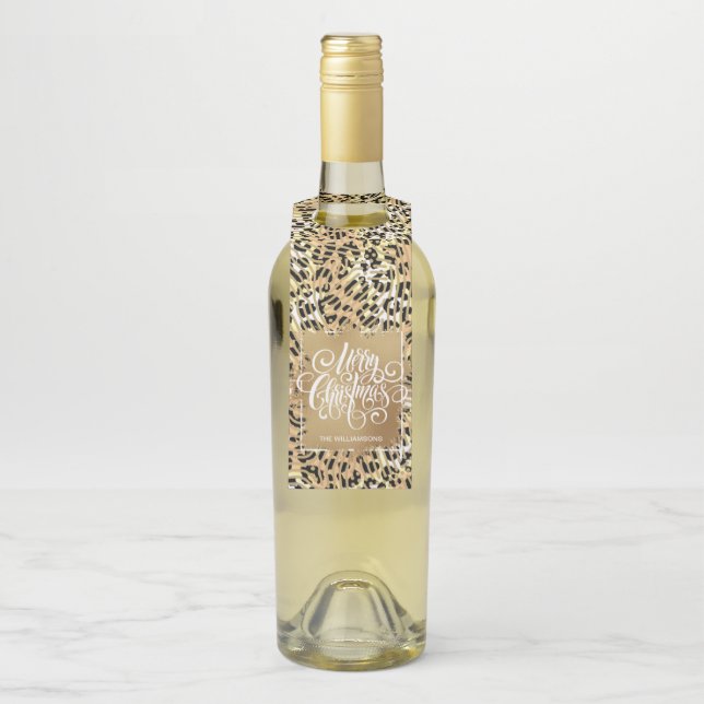 Colgador Para Botellas Gold Merry Christmas on Leopard (En botella)
