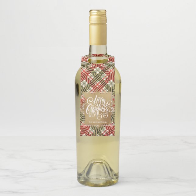 Colgador Para Botellas Gold Merry Christmas on Plaid (En botella)