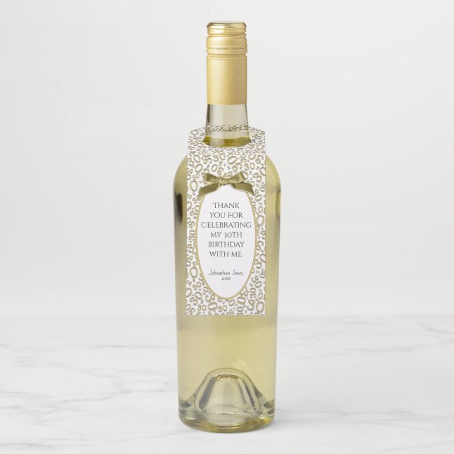 Colgador Para Botellas "Gracias" Patrón de número 30 dorado/blanco (En botella)