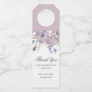 Colgador Para Botellas Gracias por la boda floral. Flor de agua púrpura a