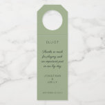 Colgador Para Botellas Gracias Typography Sage Green Name Boda<br><div class="desc">¡Tus Groomsmen estarán trabajando duro en tu día de bodas! Muestra tu apreciación con estilo - dales una botella de su tiple favorito y preséntela con este frasco de colgador, que es totalmente personalizable. Personalice fácilmente con el nombre del destinatario, su propio mensaje de agradecimiento y sus nombres y fecha...</div>