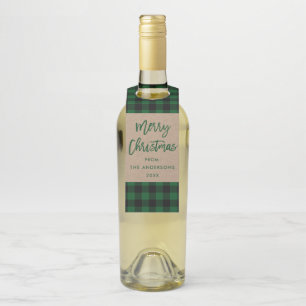 Colgador Para Botellas Guión de pincel moderno Feliz Navidad Tartán Kraft
