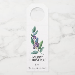 Colgador Para Botellas Hojas de arándanos azules a la acuarela Navidad