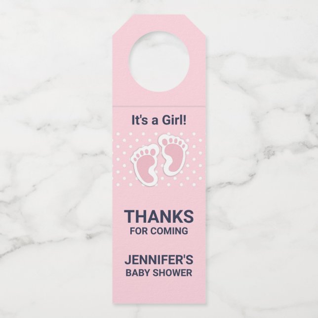 Colgador Para Botellas Huellas de niñas pequeñas y rosas es un Chica (Anverso)