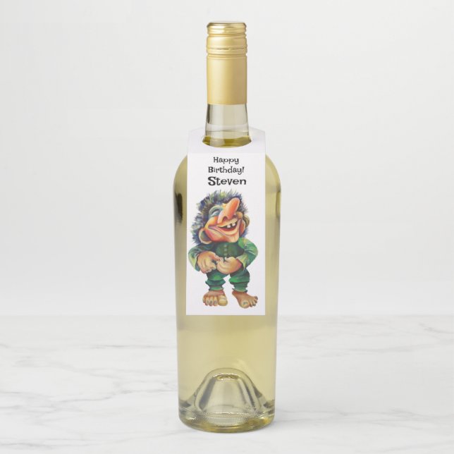 Colgador Para Botellas Ilustración divertida de trol escandinavo acuarela (En botella)