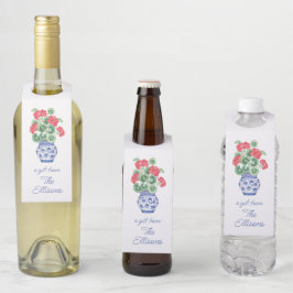 Colgador Para Botellas Jarrón de Chinoiserie de Geranios Rojos Personaliz