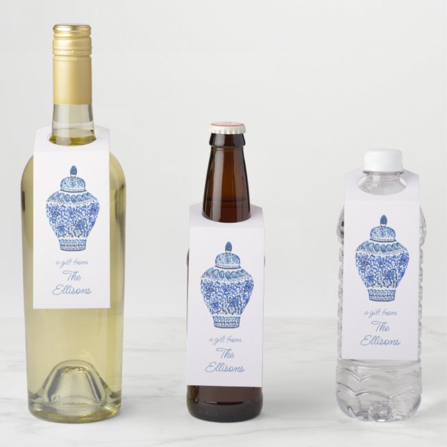 Colgador Para Botellas Jarrón de jengibre con acuarela Chinoiserie (In situ)