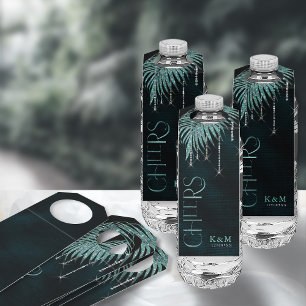 Colgador Para Botellas Jewel Palm Leaf Boda Cheers Verde azulada ID830