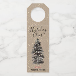 Colgador Para Botellas Kraft Paper Woodland Tree Gold Snow Elegante
