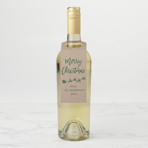 Colgador Para Botellas Kraft Rotulo Moderno a Pincel Feliz Navidad Verde