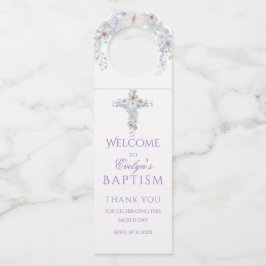 Colgador Para Botellas Lavender Floral Cross Baptism Door Hanger Tag