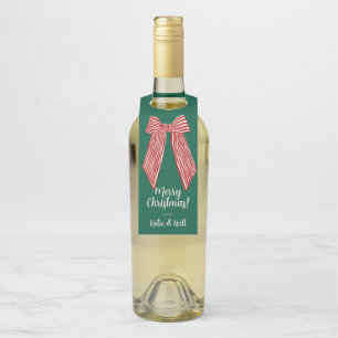 Colgador Para Botellas Lazo a rayas rojas personalizado Feliz Navidad