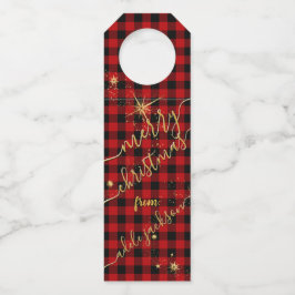 Colgador Para Botellas Letra dorada moderna Buffalo Plaid Feliz Navidad