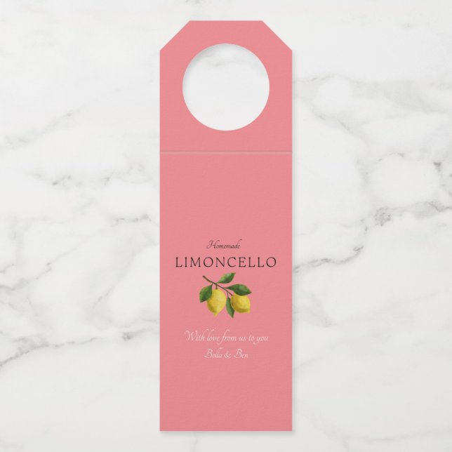 Colgador Para Botellas Limoncello Rosa de Boda Moderno (Anverso)