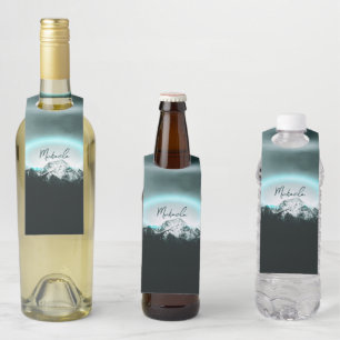 Colgador Para Botellas Logotipo de luz de neón azul misterioso de montaña