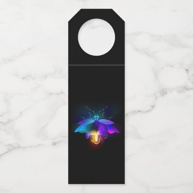 Colgador Para Botellas Luciérnaga de neón sobre negro (Anverso)