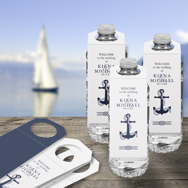 Colgador Para Botellas Marina Boda de la Anclaje de Ola Azul/W/W836 (Front/Back In Situ)