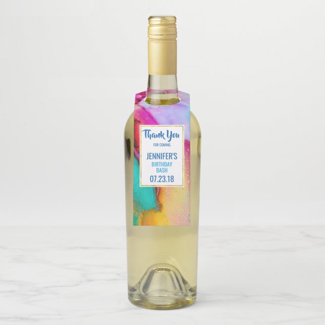 Colgador Para Botellas Mármol Rosa y Turquesa Abstracto Acuarela (En botella)