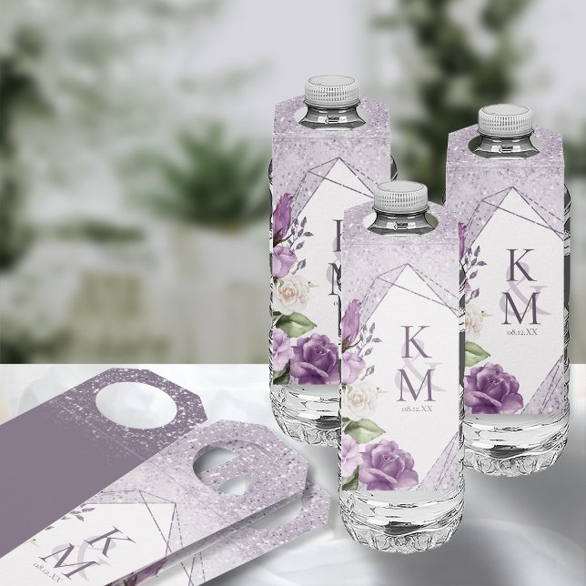 Colgador Para Botellas Mauve ID889 Boda de espárragos florales (Front/Back In Situ)