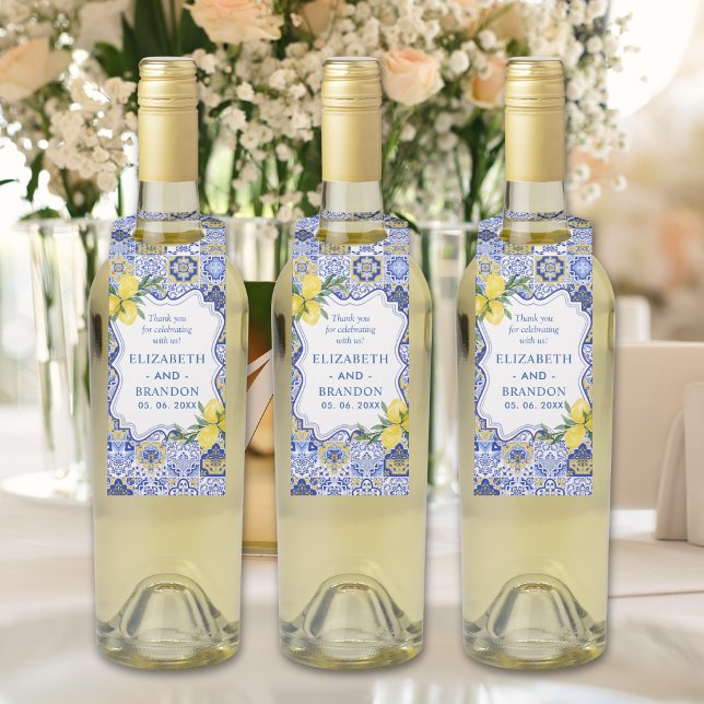 Colgador Para Botellas Mediterranean Tile & Lemon Elegance Wedding (Subido por el creador)