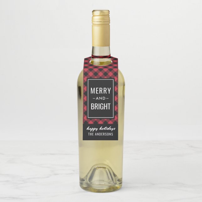 Colgador Para Botellas Merry and Bright Moderno Plaid Búfalo Rojo (En botella)
