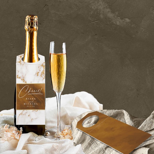 Colgador Para Botellas Modern Marble Cheers Gold ID816 (Front/Back In Situ)
