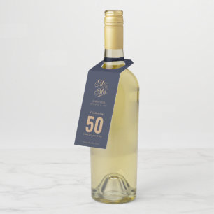 Colgador Para Botellas Moderno guion de oro aniversario de boda azul mari