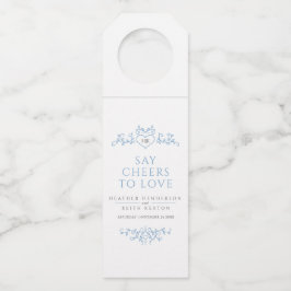 Colgador Para Botellas Monograma de corazón azul boda personalizada